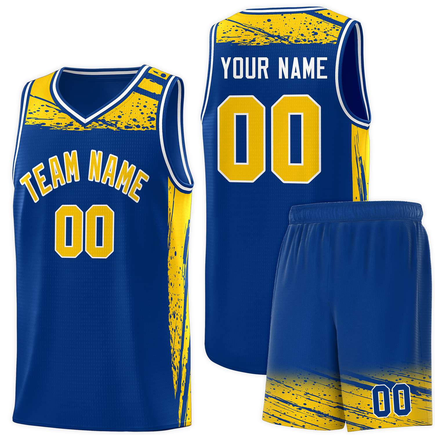 Custom Royal Yellow Graffiti Pattern Sports Uniform Basketball Jersey