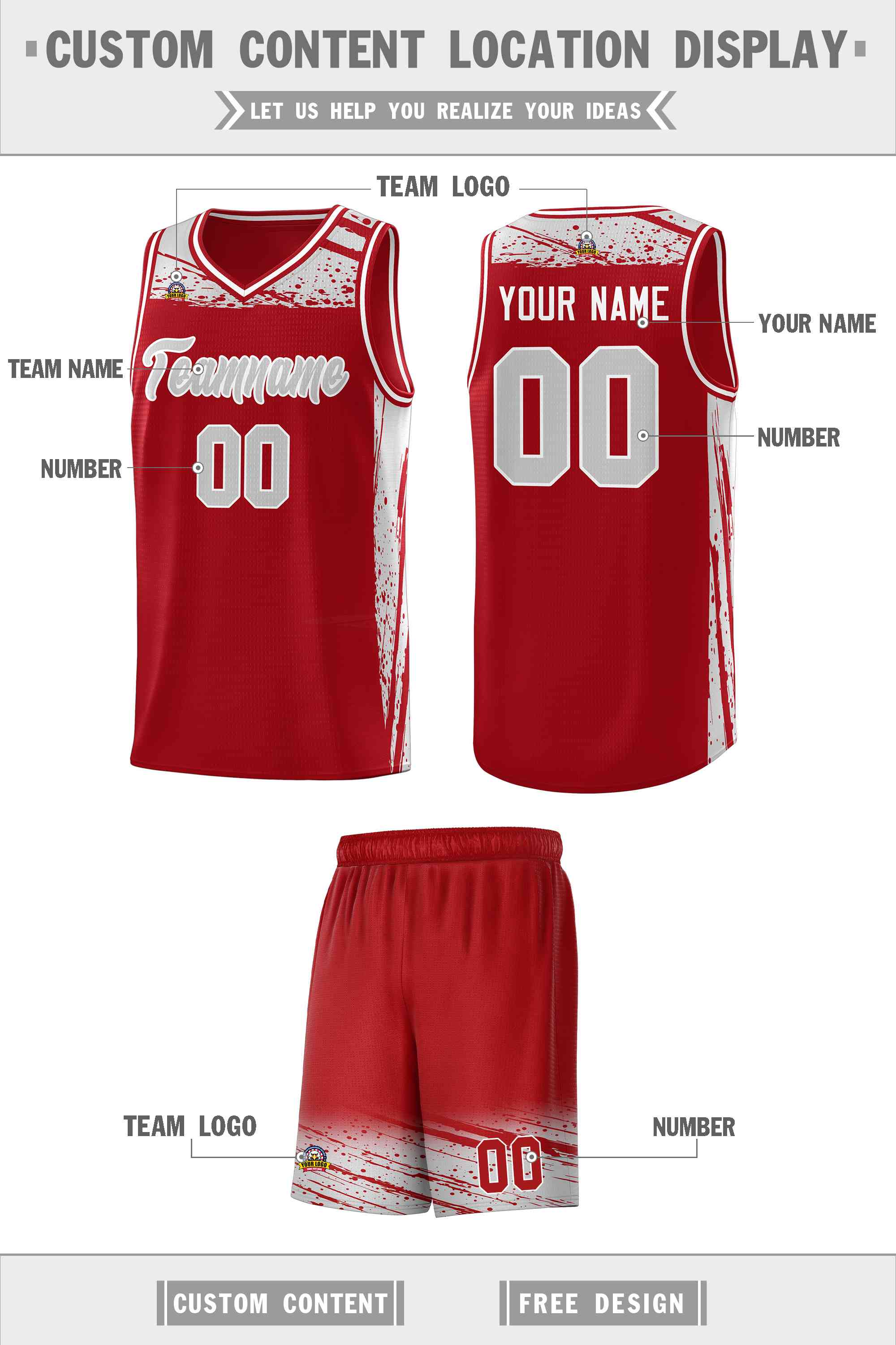 Custom Red Gray Graffiti Pattern Sports Uniform Basketball Jersey