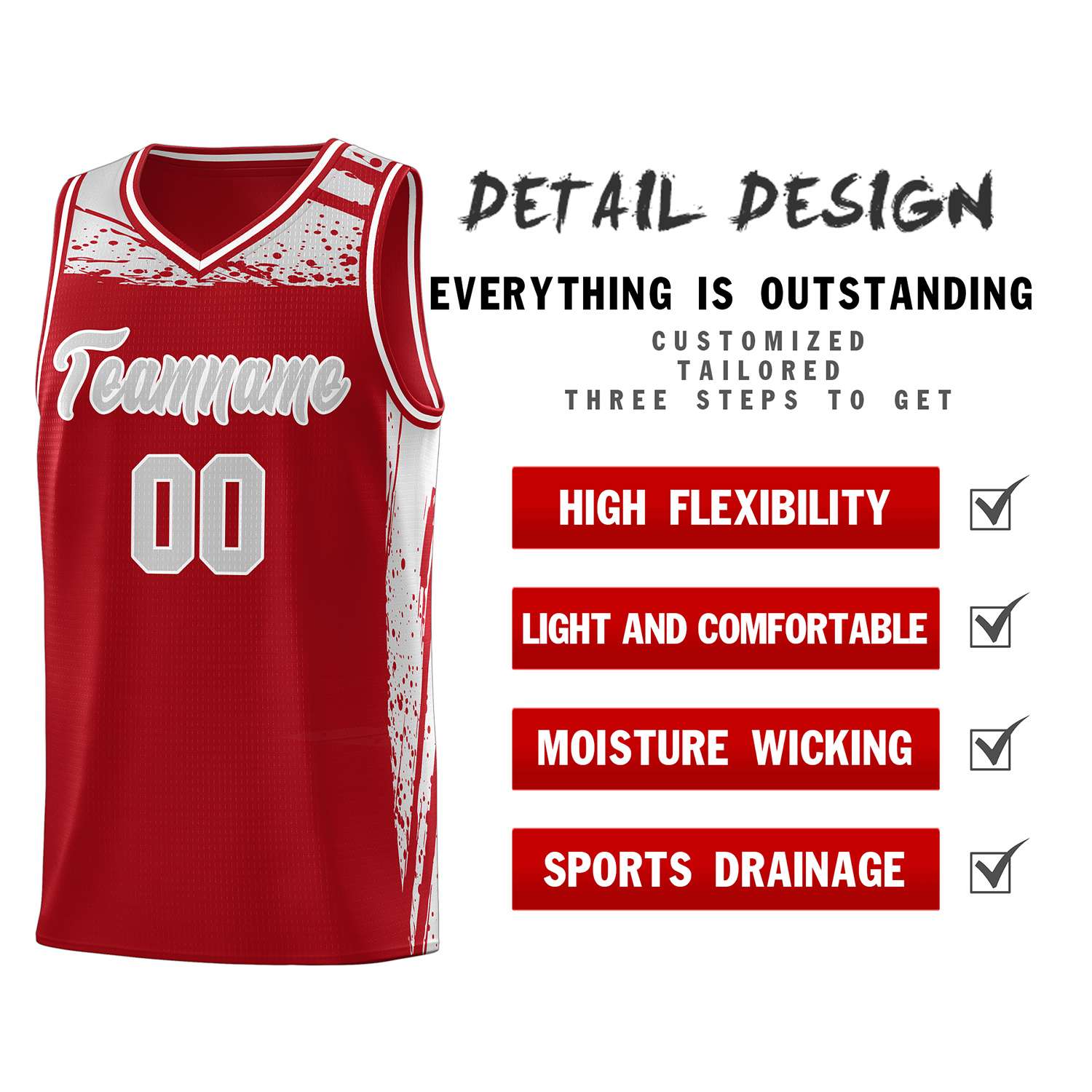 Custom Red Gray Graffiti Pattern Sports Uniform Basketball Jersey