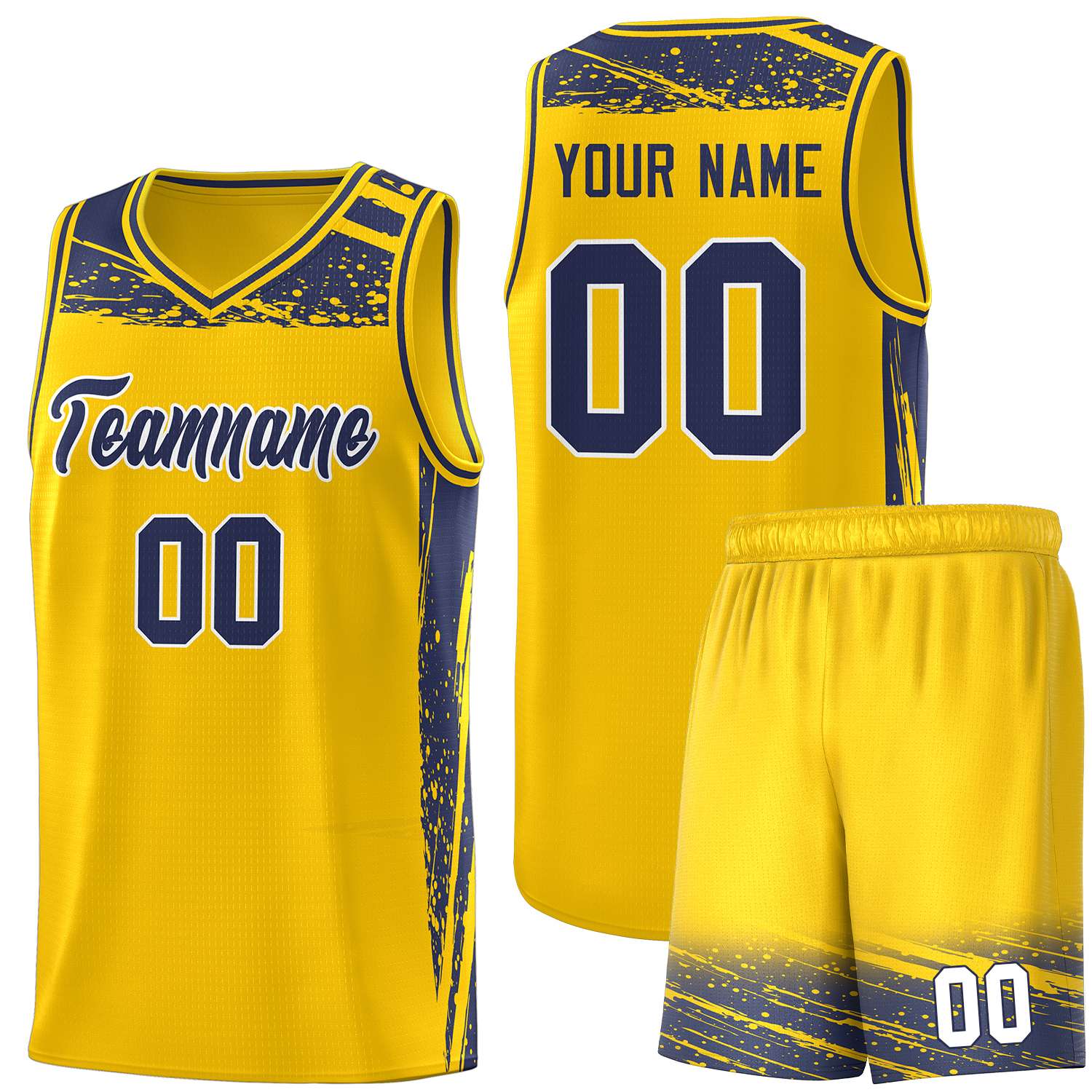 Custom Yellow Navy Graffiti Pattern Sports Uniform Basketball Jersey