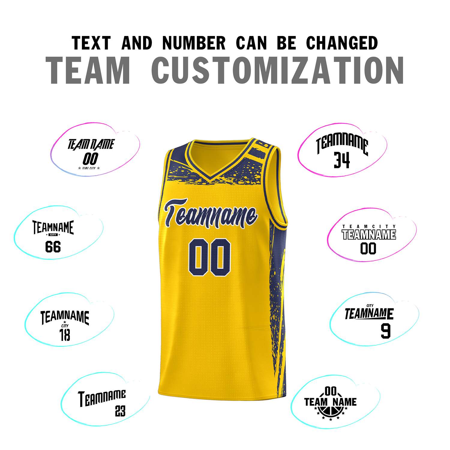 Custom Yellow Navy Graffiti Pattern Sports Uniform Basketball Jersey