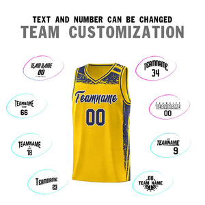 Custom Yellow Navy Graffiti Pattern Sports Uniform Basketball Jersey