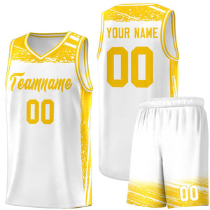 Custom White Yellow Graffiti Pattern Sports Uniform Basketball Jersey