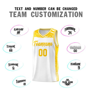 Custom White Yellow Graffiti Pattern Sports Uniform Basketball Jersey