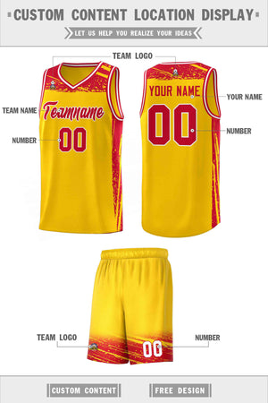 Custom Yellow Red Graffiti Pattern Sports Uniform Basketball Jersey