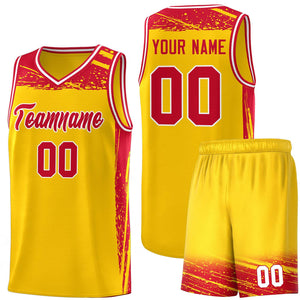 Custom Yellow Red Graffiti Pattern Sports Uniform Basketball Jersey