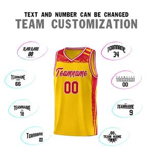 Custom Yellow Red Graffiti Pattern Sports Uniform Basketball Jersey