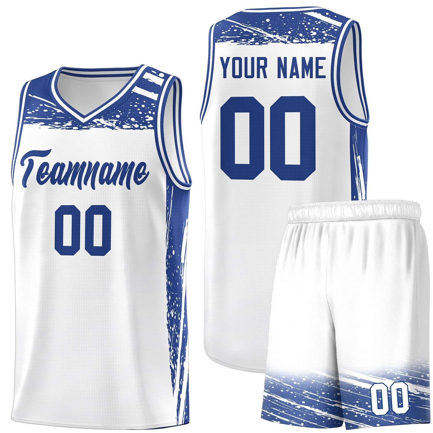 Custom White Royal Graffiti Pattern Sports Uniform Basketball Jersey