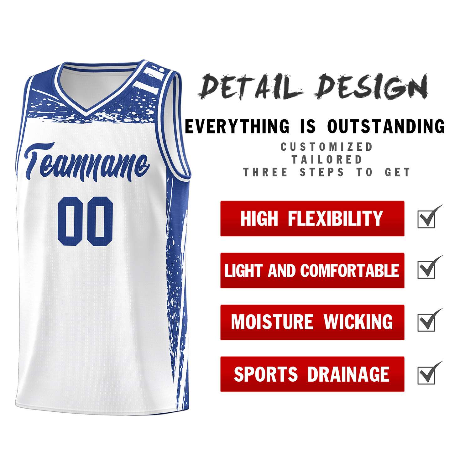 Custom White Royal Graffiti Pattern Sports Uniform Basketball Jersey