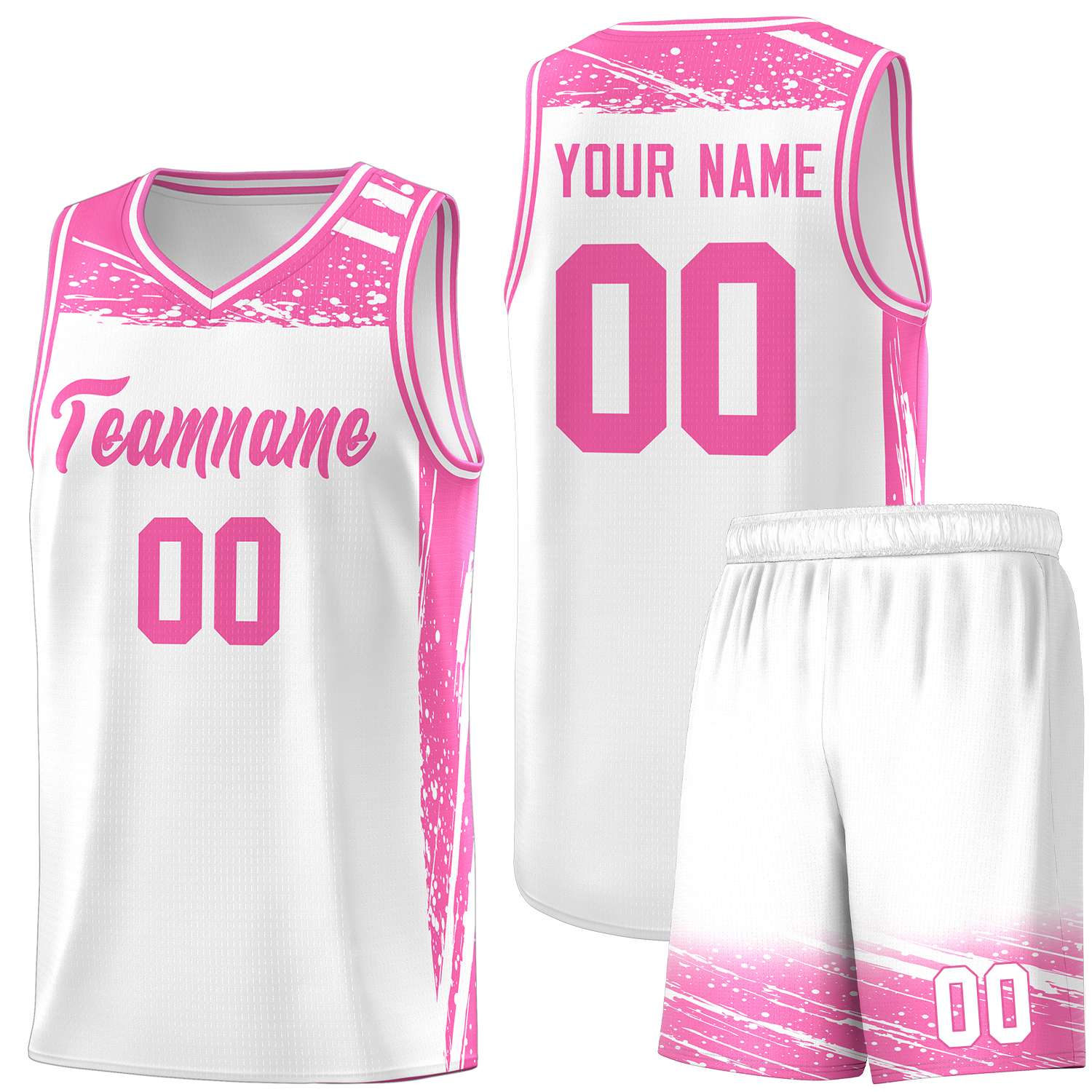 Custom White Pink Graffiti Pattern Sports Uniform Basketball Jersey