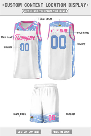 Custom White Light Blue Graffiti Pattern Sports Uniform Basketball Jersey