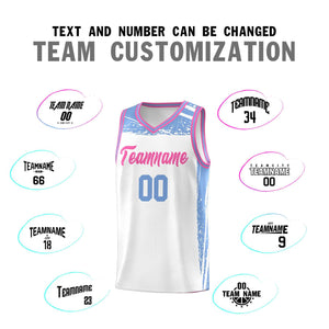 Custom White Light Blue Graffiti Pattern Sports Uniform Basketball Jersey