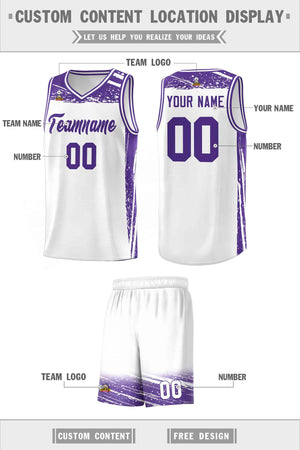 Custom White Purple Graffiti Pattern Sports Uniform Basketball Jersey