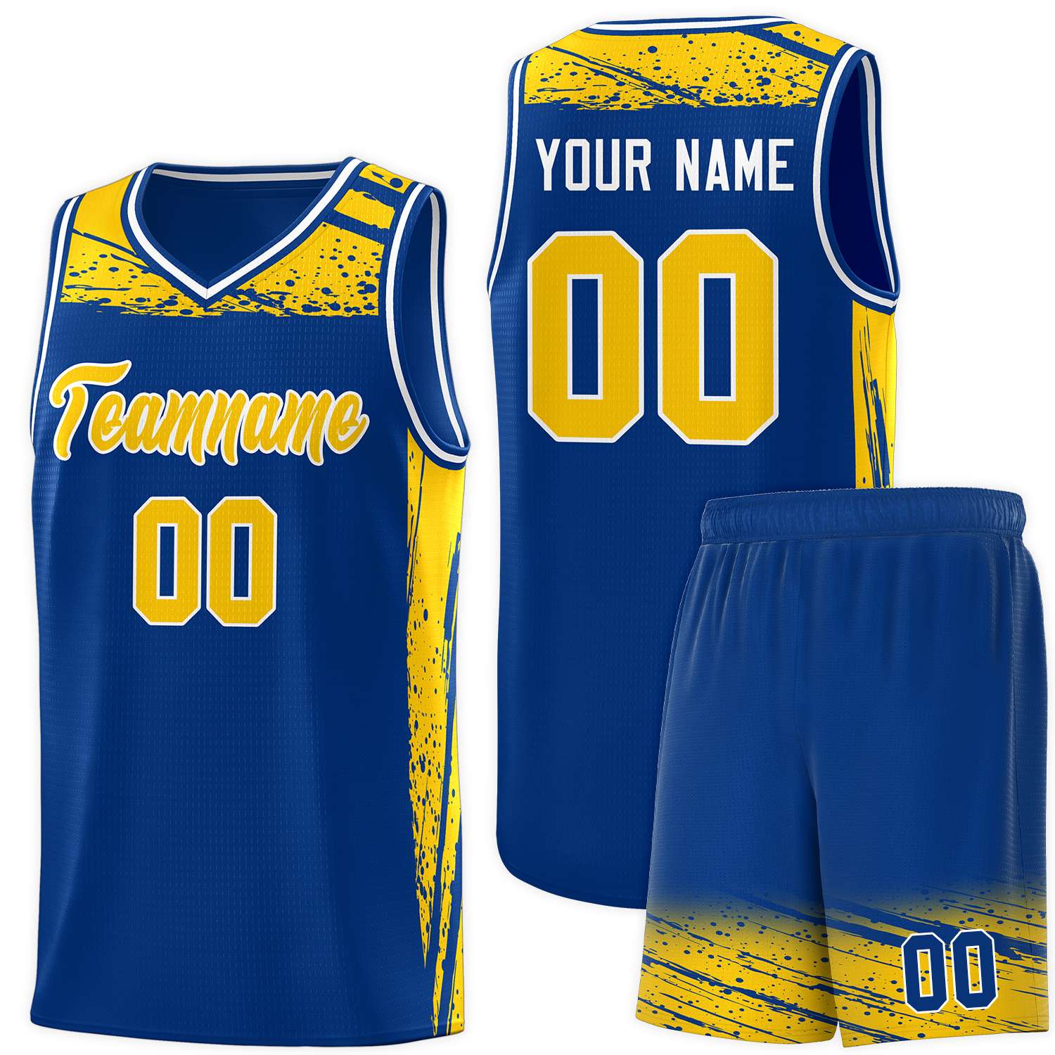 Custom Royal Yellow Graffiti Pattern Sports Uniform Basketball Jersey