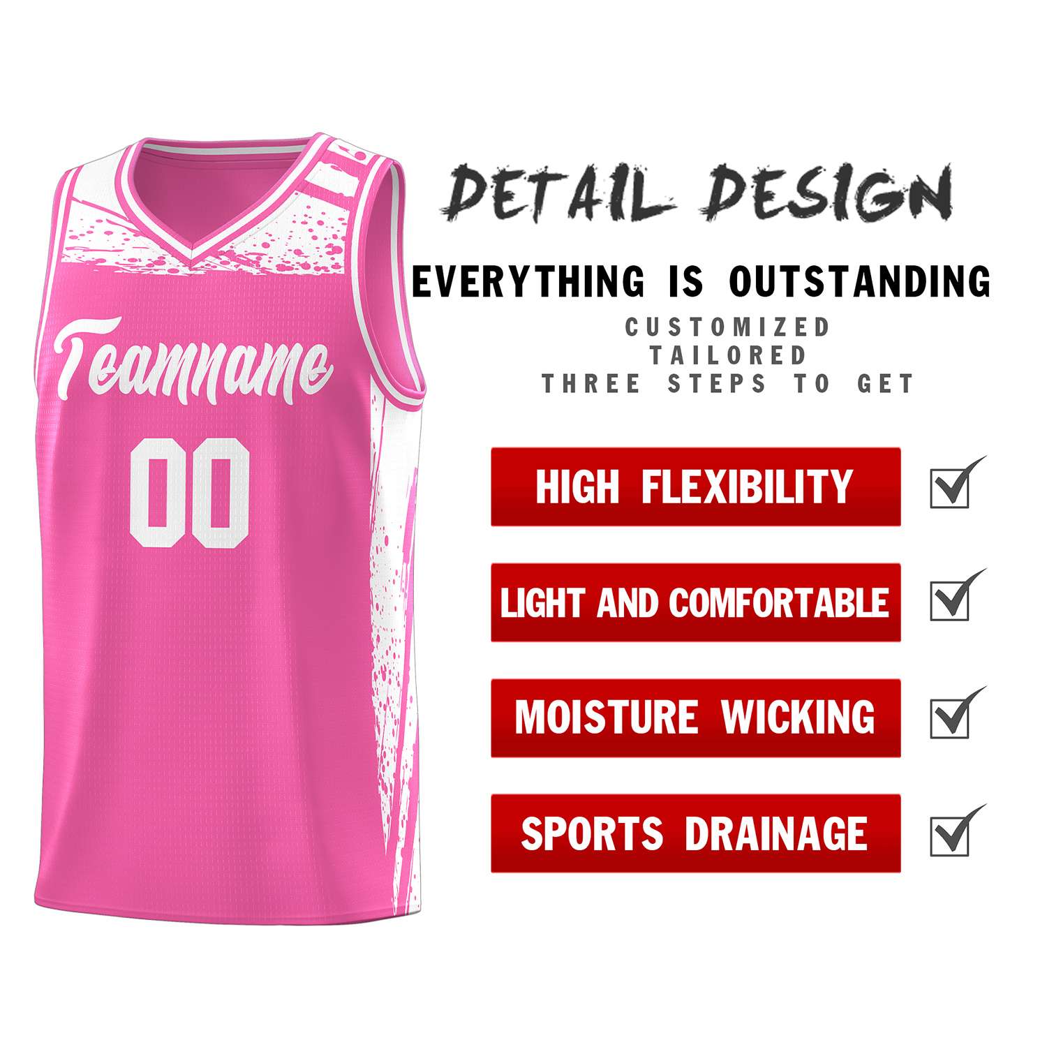 Custom Pink White Graffiti Pattern Sports Uniform Basketball Jersey