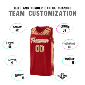 Custom Red Old Gold Graffiti Pattern Sports Uniform Basketball Jersey