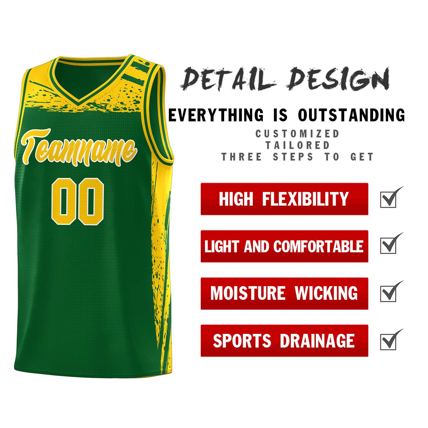 Custom Kelly Green Yellow Graffiti Pattern Sports Uniform Basketball Jersey