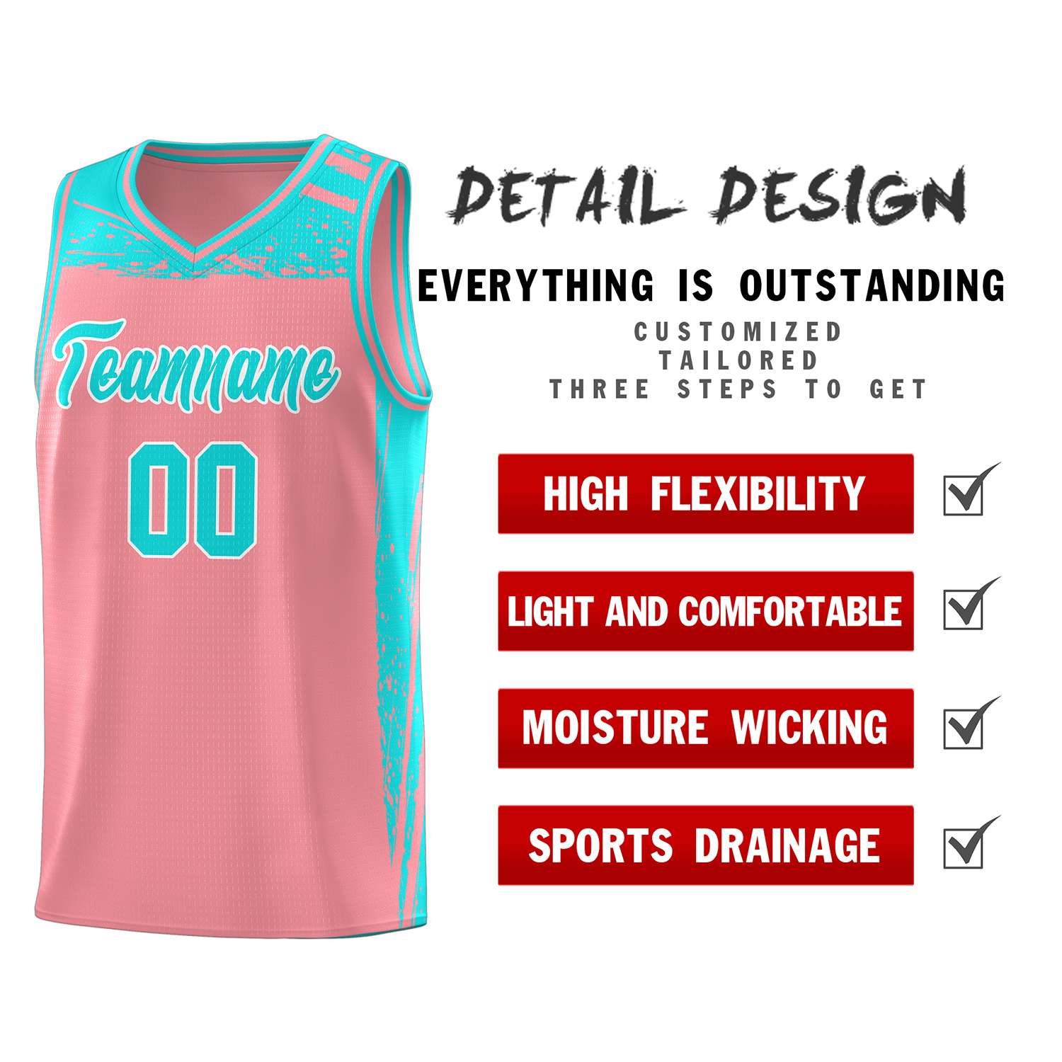 Custom Light Pink Aqua Graffiti Pattern Sports Uniform Basketball Jersey