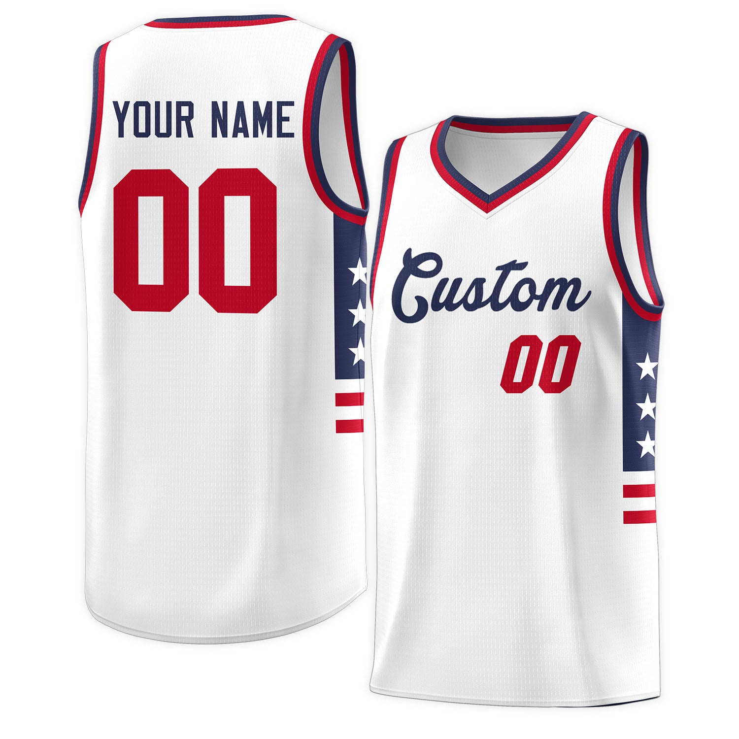 Custom White Navy-Red Personalized Star Pattern Tops Fashion Sportwear Basketball Jersey