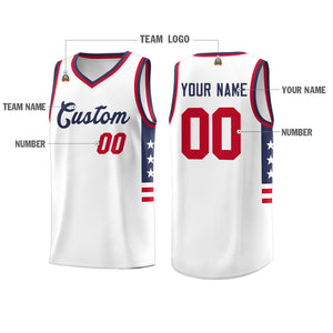 Custom White Navy-Red Personalized Star Pattern Tops Fashion Sportwear Basketball Jersey