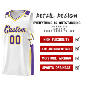 Custom White Purple Star Graffiti Pattern Sports Uniform Basketball Jersey