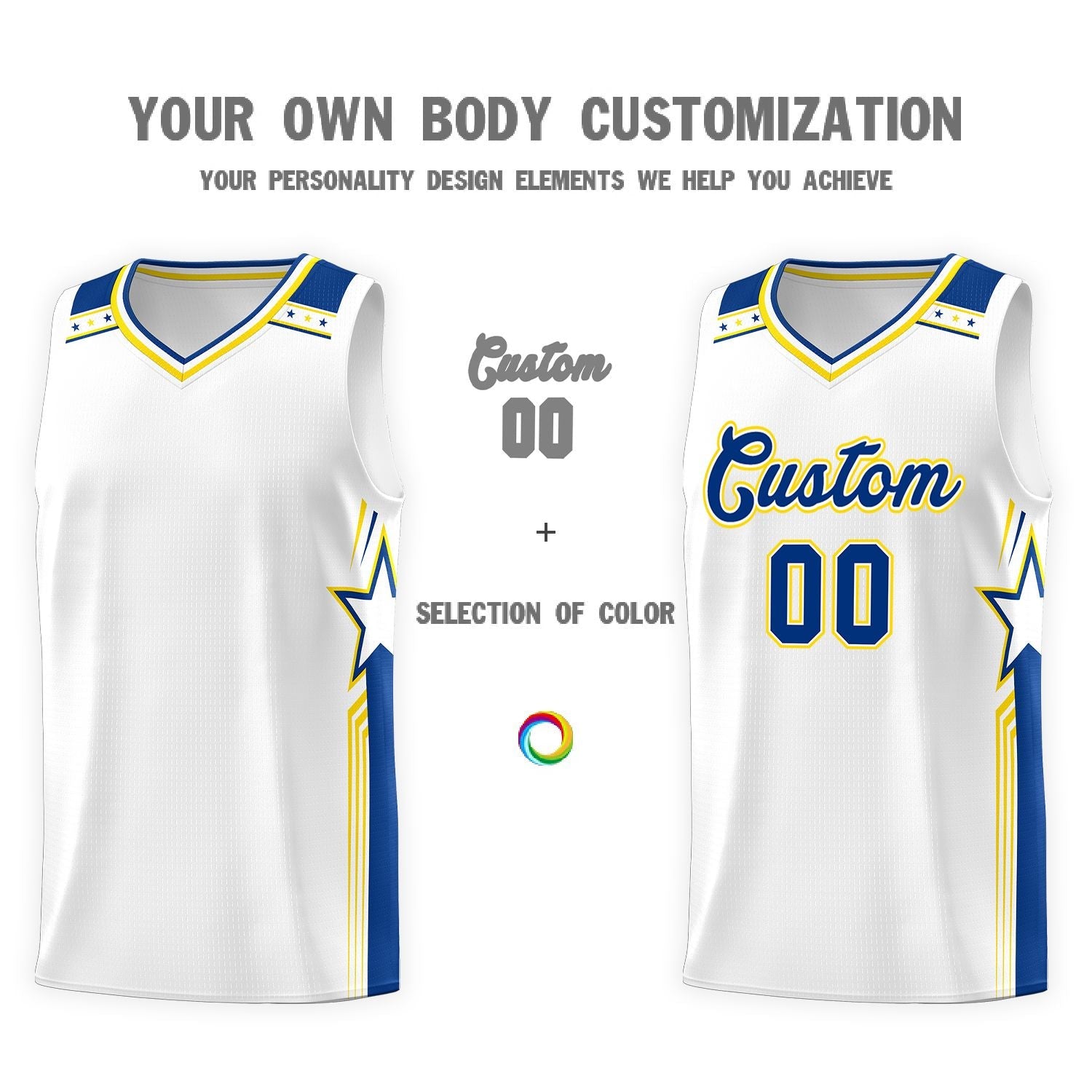 Custom White Royal Star Graffiti Pattern Sports Uniform Basketball Jersey