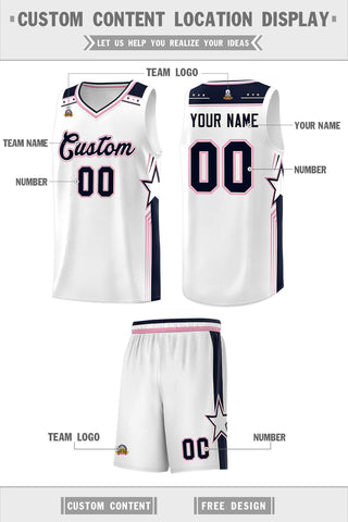 Custom White Navy Star Graffiti Pattern Sports Uniform Basketball Jersey