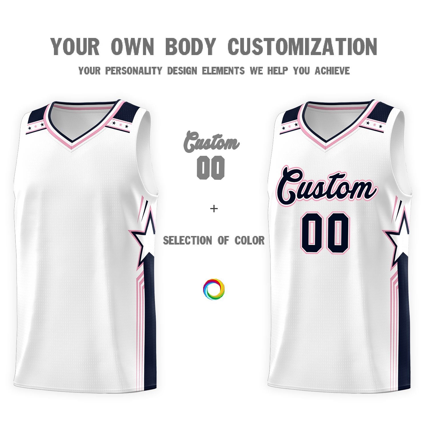 Custom White Navy Star Graffiti Pattern Sports Uniform Basketball Jersey