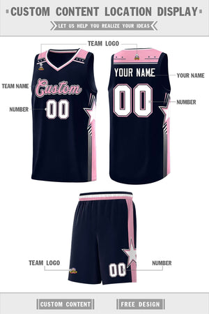 Custom Navy Light Pink Star Graffiti Pattern Sports Uniform Basketball Jersey