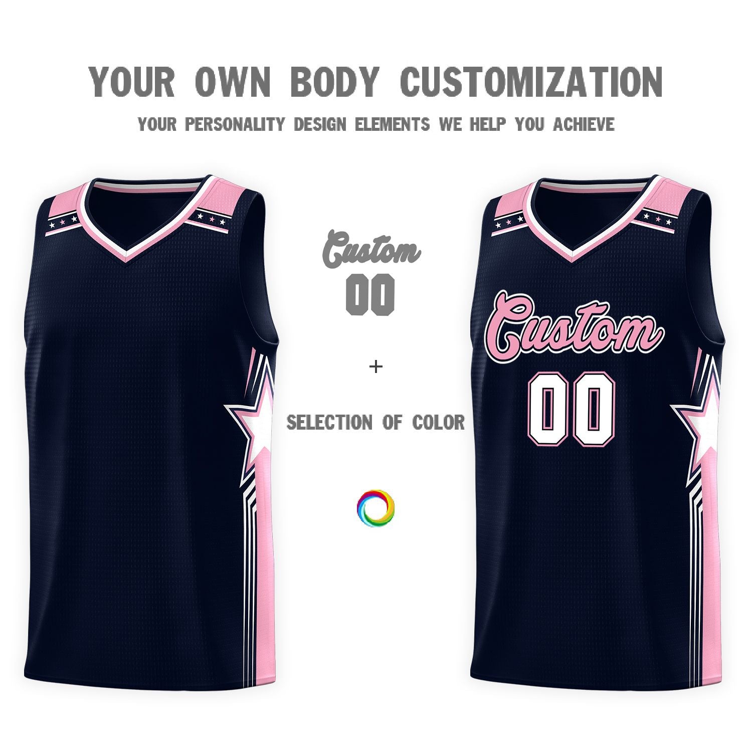 Custom Navy Light Pink Star Graffiti Pattern Sports Uniform Basketball Jersey