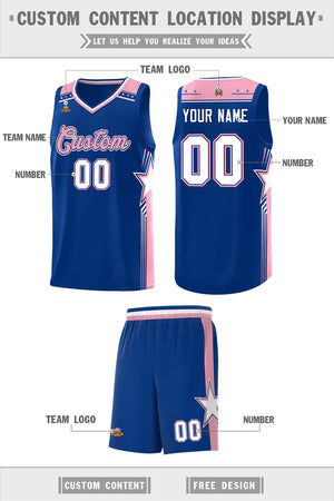 Custom Royal Light Pink Star Graffiti Pattern Sports Uniform Basketball Jersey