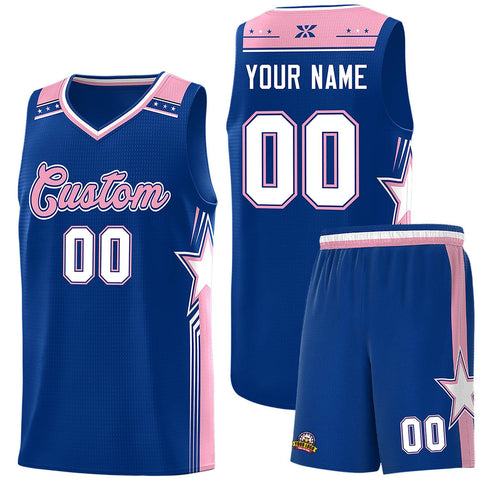 Custom Royal Light Pink Star Graffiti Pattern Sports Uniform Basketball Jersey