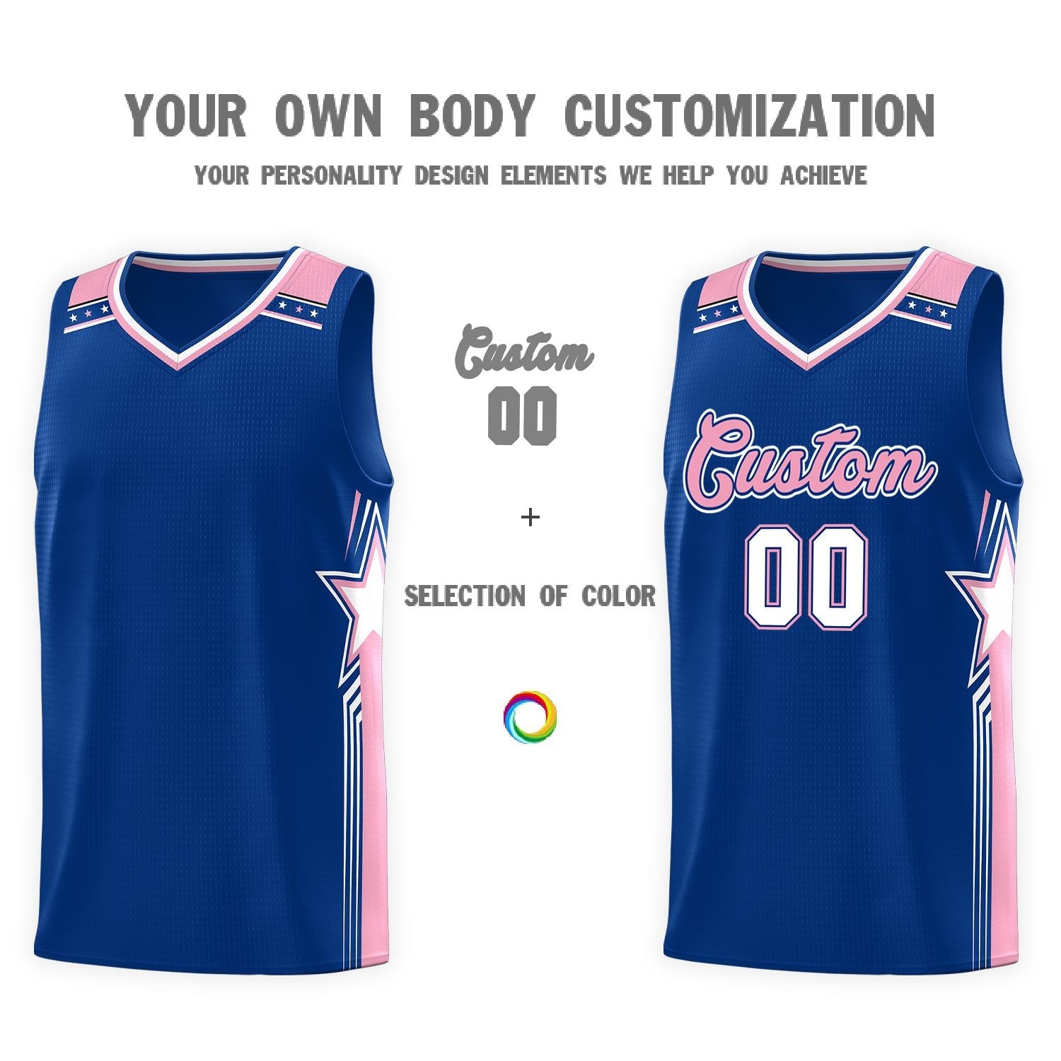 Custom Royal Light Pink Star Graffiti Pattern Sports Uniform Basketball Jersey