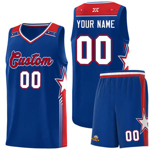 Custom Royal Red Star Graffiti Pattern Sports Uniform Basketball Jersey