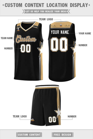 Custom Black Old Gold Star Graffiti Pattern Sports Uniform Basketball Jersey