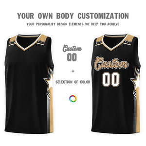 Custom Black Old Gold Star Graffiti Pattern Sports Uniform Basketball Jersey