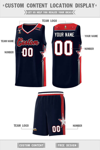 Custom Navy Red Star Graffiti Pattern Sports Uniform Basketball Jersey