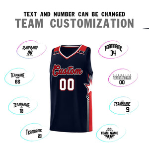 Custom Navy Red Star Graffiti Pattern Sports Uniform Basketball Jersey