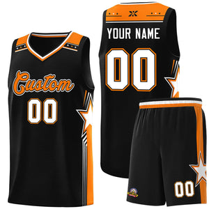 Custom Black Orange Star Graffiti Pattern Sports Uniform Basketball Jersey