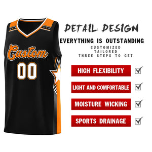 Custom Black Orange Star Graffiti Pattern Sports Uniform Basketball Jersey