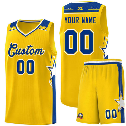 Custom Gold Royal Star Graffiti Pattern Sports Uniform Basketball Jersey