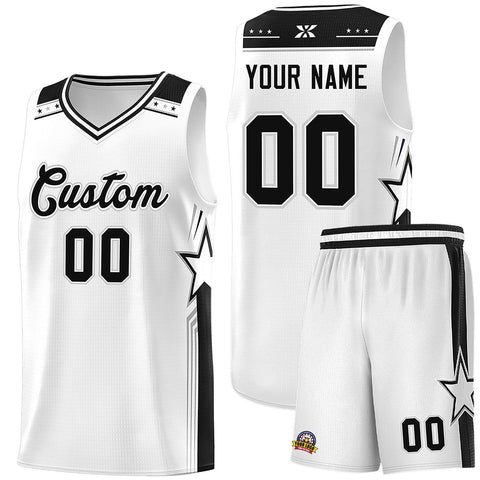 Custom White Black Star Graffiti Pattern Sports Uniform Basketball Jersey