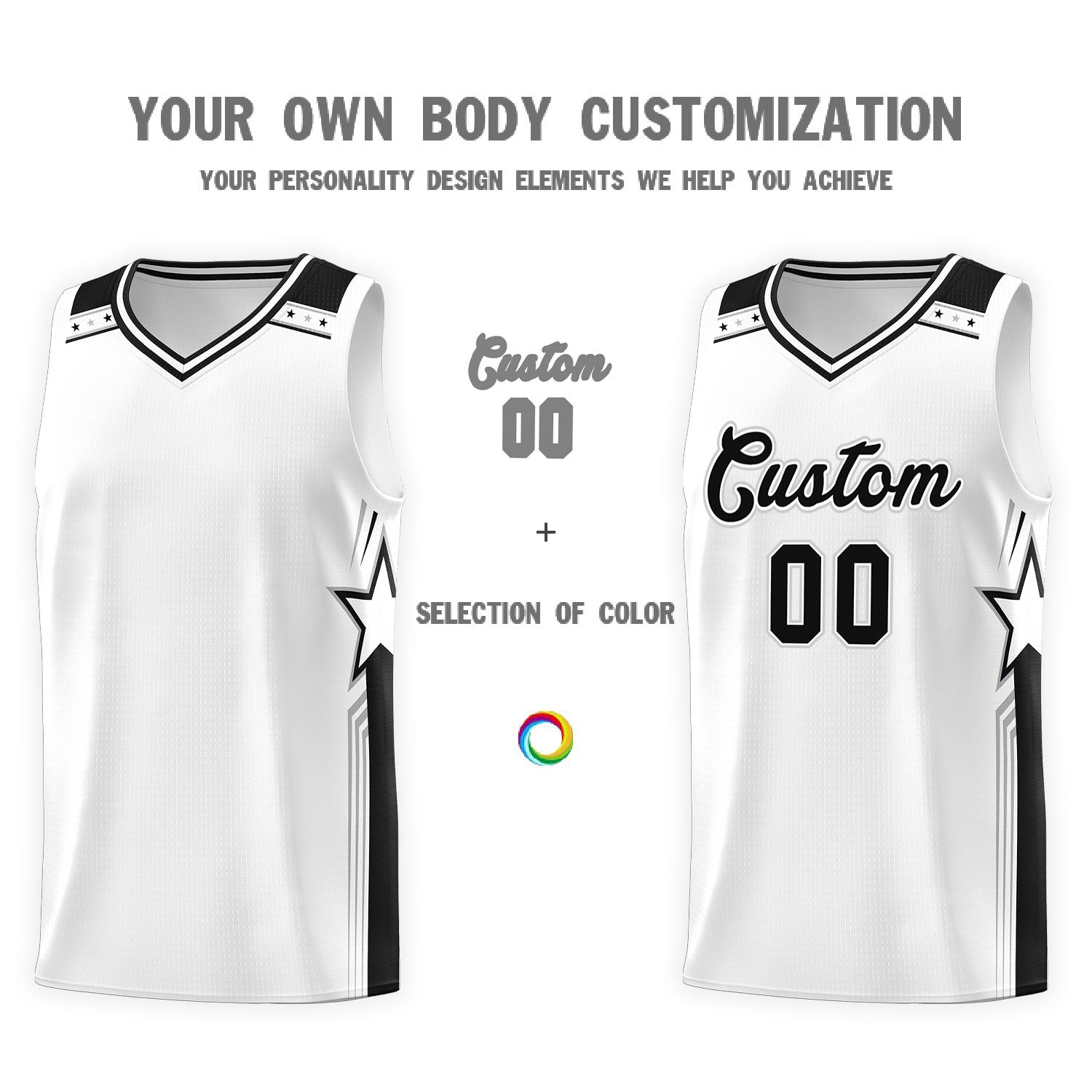 Custom White Black Star Graffiti Pattern Sports Uniform Basketball Jersey