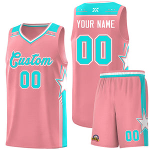 Custom Light Pink Aqua Star Graffiti Pattern Sports Uniform Basketball Jersey