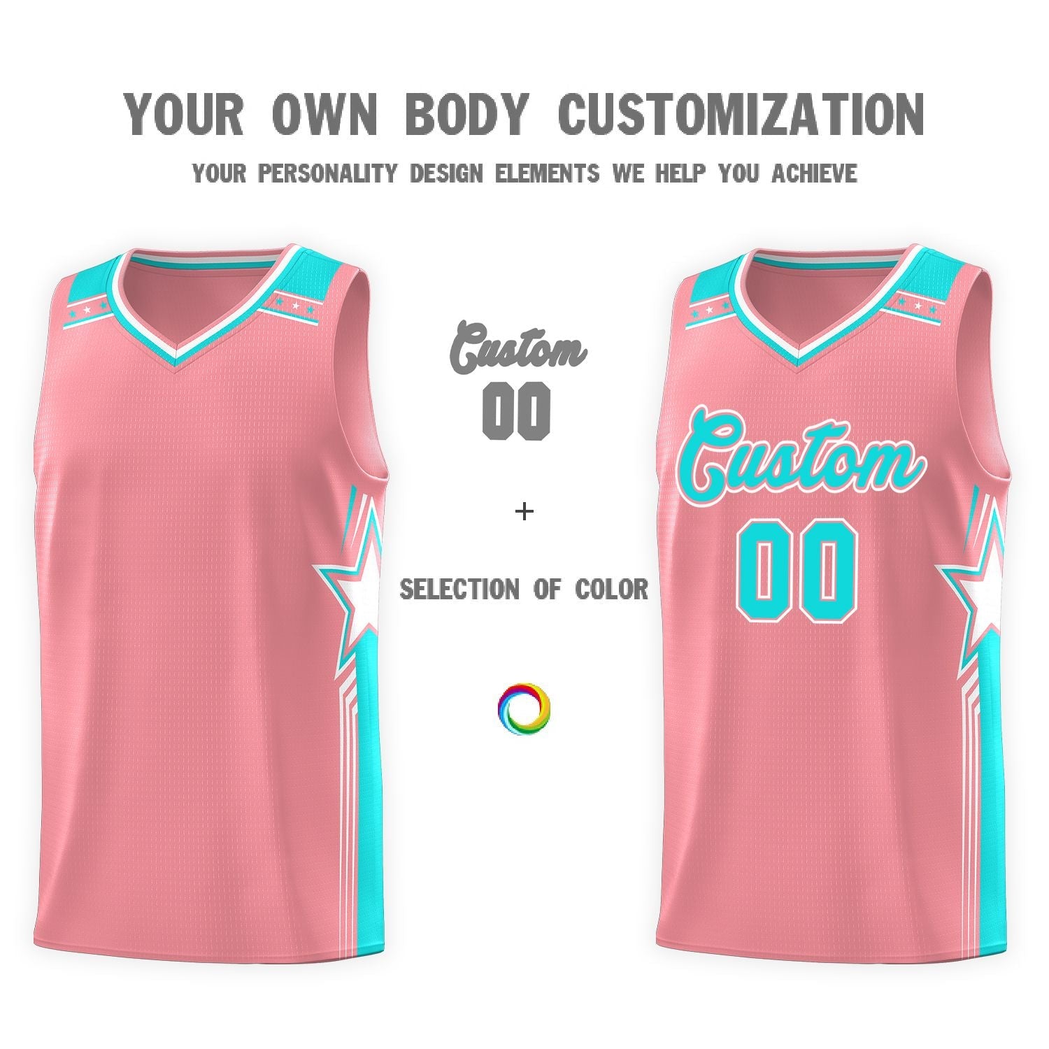 Custom Light Pink Aqua Star Graffiti Pattern Sports Uniform Basketball Jersey