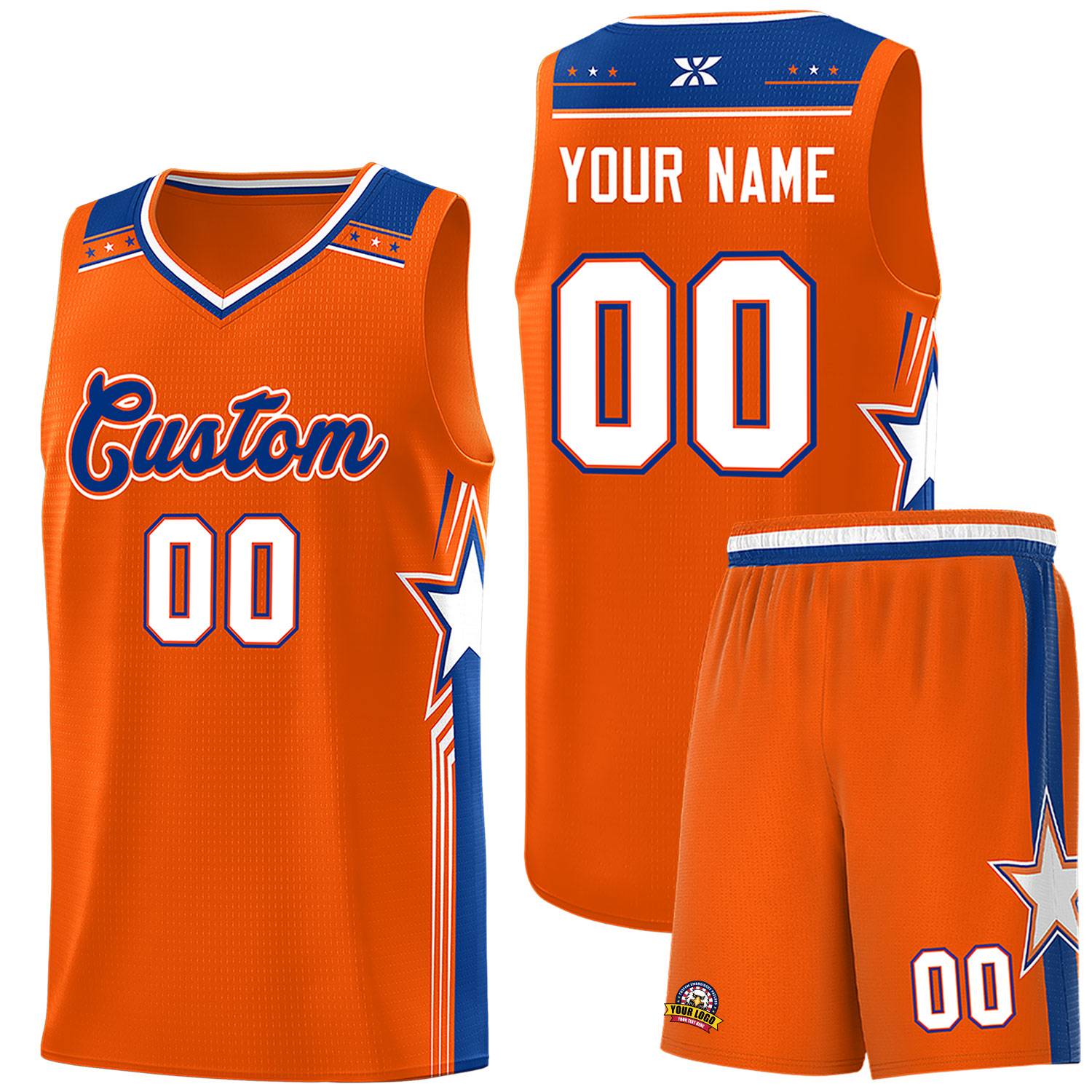 Custom Orange Aqua Star Graffiti Pattern Sports Uniform Basketball Jersey