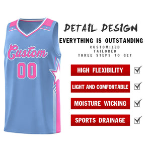 Custom Light Blue Pink Star Graffiti Pattern Sports Uniform Basketball Jersey