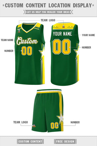 Custom Kelly Green White Star Graffiti Pattern Sports Uniform Basketball Jersey
