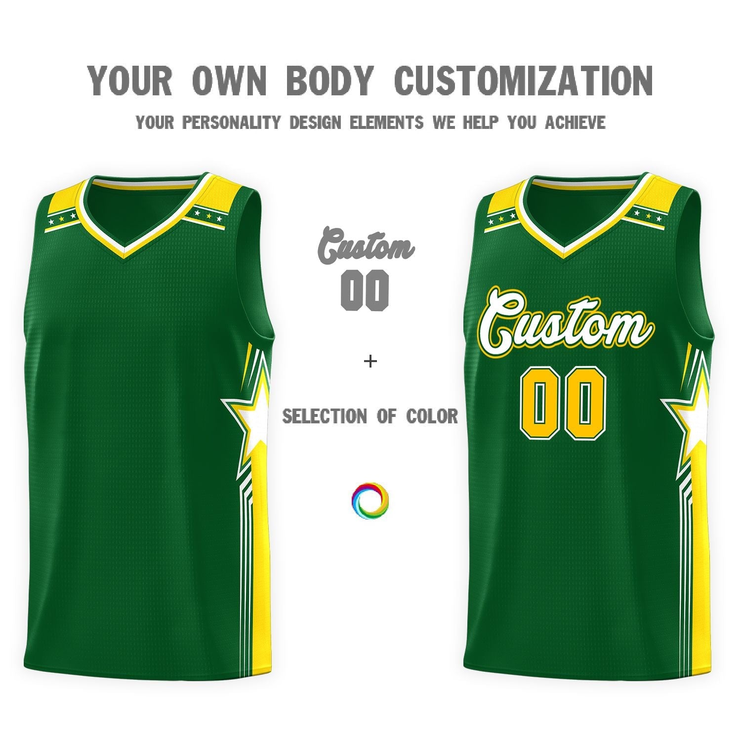 Custom Kelly Green White Star Graffiti Pattern Sports Uniform Basketball Jersey