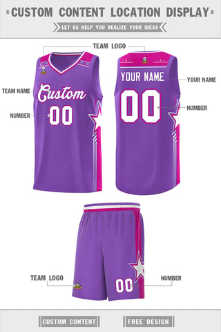 Custom Purple White Star Graffiti Pattern Sports Uniform Basketball Jersey